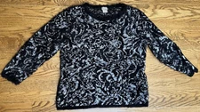 Chico's Black Gray & White Print 3/4 Sleeve Fuzzy Sweater Size 1 or M
