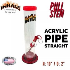 INHALE®️ 2x10" STRAIGHT ACRYLIC HOOKAH WATER PIPE PULL STEM MADE IN THE USA