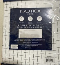 Nautica Twin Fitted Sheet And Pillowcase Set Blue And White
