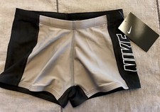 NIKE Boys Size M 9-11 yrs Square Leg Black Gray Swim Shorts Trunks NWT