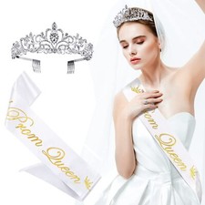 2Pcs Prom Queen Sash and Tiara Set Tiara Rhinestones Bridal Crowns for women ...
