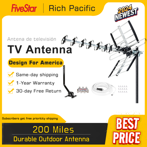 2025 Updated Outdoor HDTV Antenna Amplified VHF UHF FM + Installation Kit Pole
