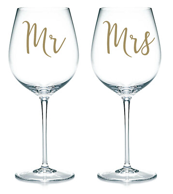 Mr & Mrs - Vinyl Aufkleber Sticker Etiketten für Weingläser, Tassen. Paar, Hochzeit