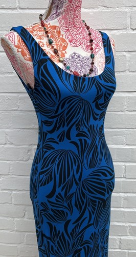Jane Norman Maxi Dress UK 8 Blue Black Y2K Fitted Summer Holiday Long - Picture 2 of 10