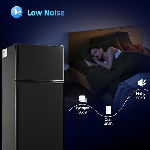 Mini Fridge with Freezer. Double-Door Mini Refrigerator with 7 4.0 Cu. Ft Black