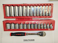 Snap-on Tools Usa Deep Shallow 3pc 12 Drive Ratchet Socket Lot Set Chrome Sae
