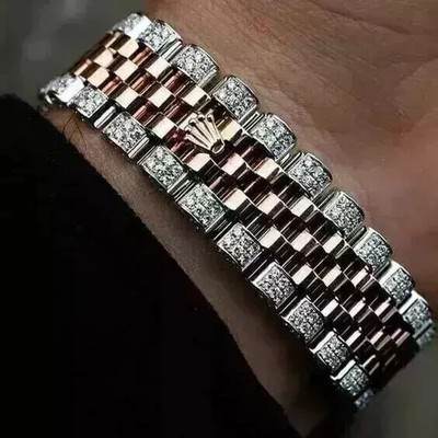 6.5Ct Round Lab-Created Diamond Men's Cuban Link Bracelet 14K Rose Gold Plated