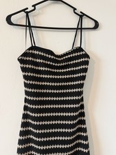 Express S Black/White Chevron Knit Bodycon Slip Midi Sweetheart Strappy Cutout