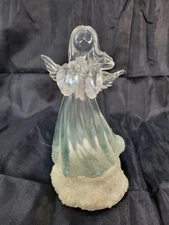 VTG Acrylic Angel Light up Frosted w Snowy Base Table Top