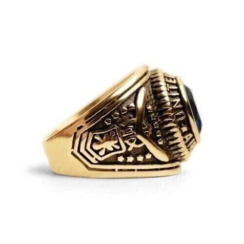 Anillo Aggie de la Fuerza Aérea de los Estados Unidos con zafiro ovalado de 2,3 quilates enchapado en oro amarillo de 14 k Foto 4 de 4