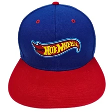 Hot Wheels Snapback Hat Cap Blue Red Flame Logo Adjustable Open Road OSFA