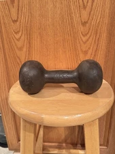 Vintage Cast Iron Dumbbell Bun Hand Weight  10 lb Unbranded marks on handle