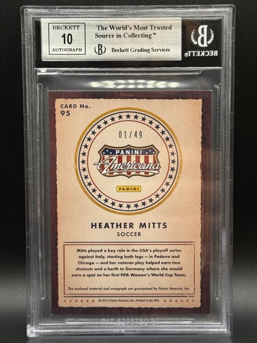 2012 Americana Heroes & Legends Auto #95 Heather Mitts 1/49 BGS 9 - Picture 2 of 2