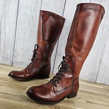 FRYE Melissa Lace Up Zip Up Cognac Leather Riding Boots Size 7 B