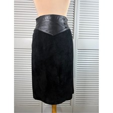 Dana Brooke Black Suede Leather Midi Skirt Vintage Y2K Size 8