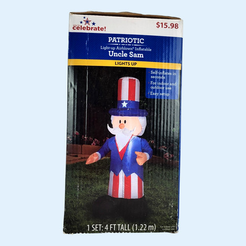 Uncle Sam Patriotic Light Up Air Blown Inflatable Uncle Sam 4 FT JULY 4TH