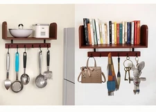 Selling at a loss promotion,Wooden Shelf with Metal Hooks - Multipurpose Orga...