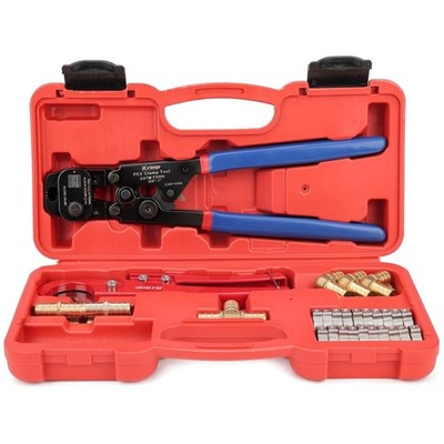PEX Clamp Tool Kit with 20 Rings, 12 Fittings
