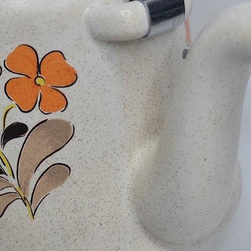 60er Jahre Japan Steingut Teekanne Holzgriff florales Design orange gelb Blumen *** - Bild 13 von 24