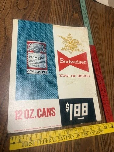 Budweiser King of Beers Vintage Old Vintage Cardboard Easel Back 1960s Sign Beer