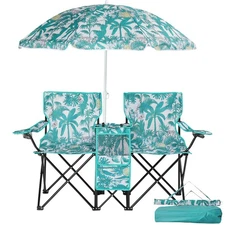 Foldable Picnic Beach Camping Double Chair+Umbrella Table Cooler Fishing Fold Up