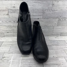 Ecco Shape 35 Black Leather Pull On Casual Dual Zip Ankle Boots Women Size 8