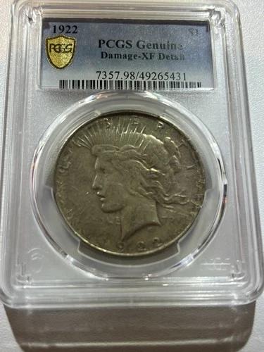 1922  Peace Dollar Philadelphia Min   $1 PCGS Certified Genuine Damage XF Detail