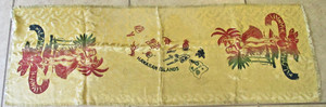 WW2 Era Hawaiiana Souvenir Table Scarf Fabric w/ Printed Map Aloha Hula Girls