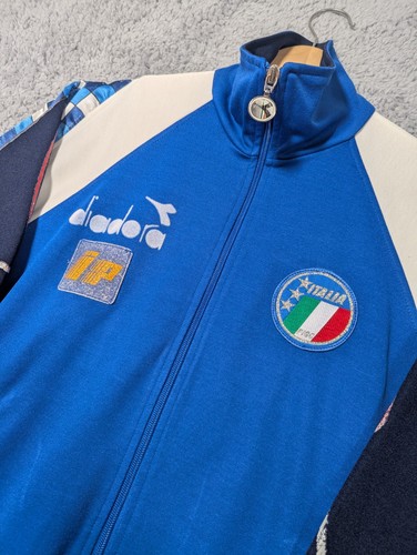Diadora Italy Track Jacket Mens Small 1990 Football Tracksuit Top Blue Italia - Picture 2 of 19