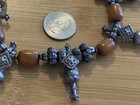 ANTIQUE ETHNIC TRIBAL YEMENITE TIBET FATURAN AMBER RESIN SILVER BEAD NECKLACE — photo 3