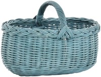 Autokorb Einkaufskorb Natur Rattan Trage-Korb Mit Henkel Leicht Stabil (Blau)