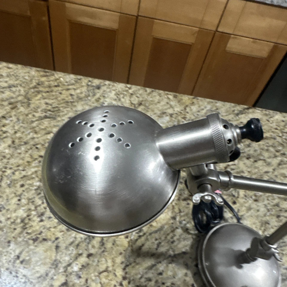 HEAVY Desk Lamp/ Brushed Nickel Three-Way Adjustable, Nice Cond. Cpix - Image 2 of 4
