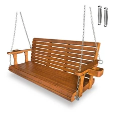 5Ft Wooden Porch Swing 3-Seater,Bench Swing with Cupholders,Heavy Duty 800 LBS