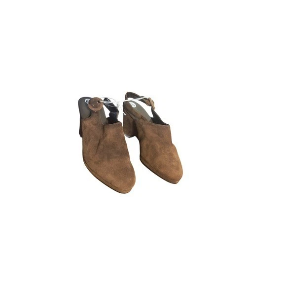 Tacón de cuña de gamuza marrón lavandería chino hebilla de mulas estilo informal Foto 4 de 4