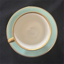Regal Bone China England Light Green & Gold Cup & Saucer Set with Gold Trim