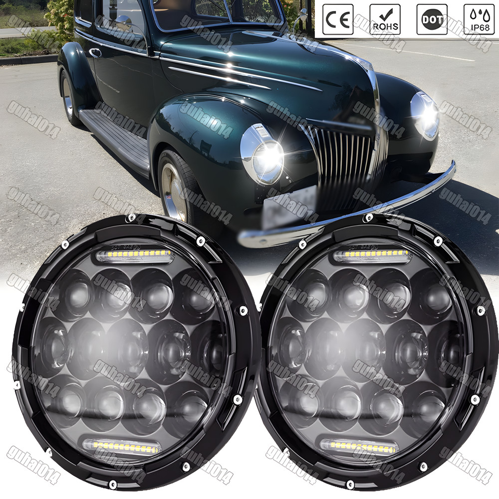 For Ford Deluxe 1939-1951 Halo 7" Inch Round LED Headlights Pair Hi/Lo