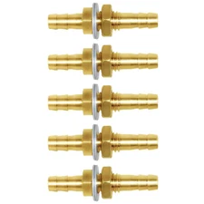 Joywayus 1/4" Hose Barb Thru-Bulk Head Hex Union Brass Fitting with Flat Washer