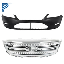 Front Bumper Cover+Grille Chrome Shell and Gray Insert For Ford Taurus 2010-2012