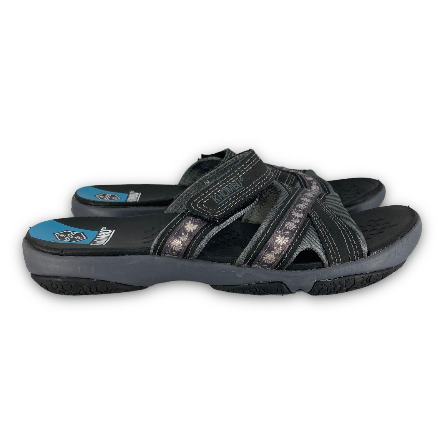 Khombu Resort Floral Slide Sandals 1035085 Slip On Open Toe Black Gray  Women 7M | eBay