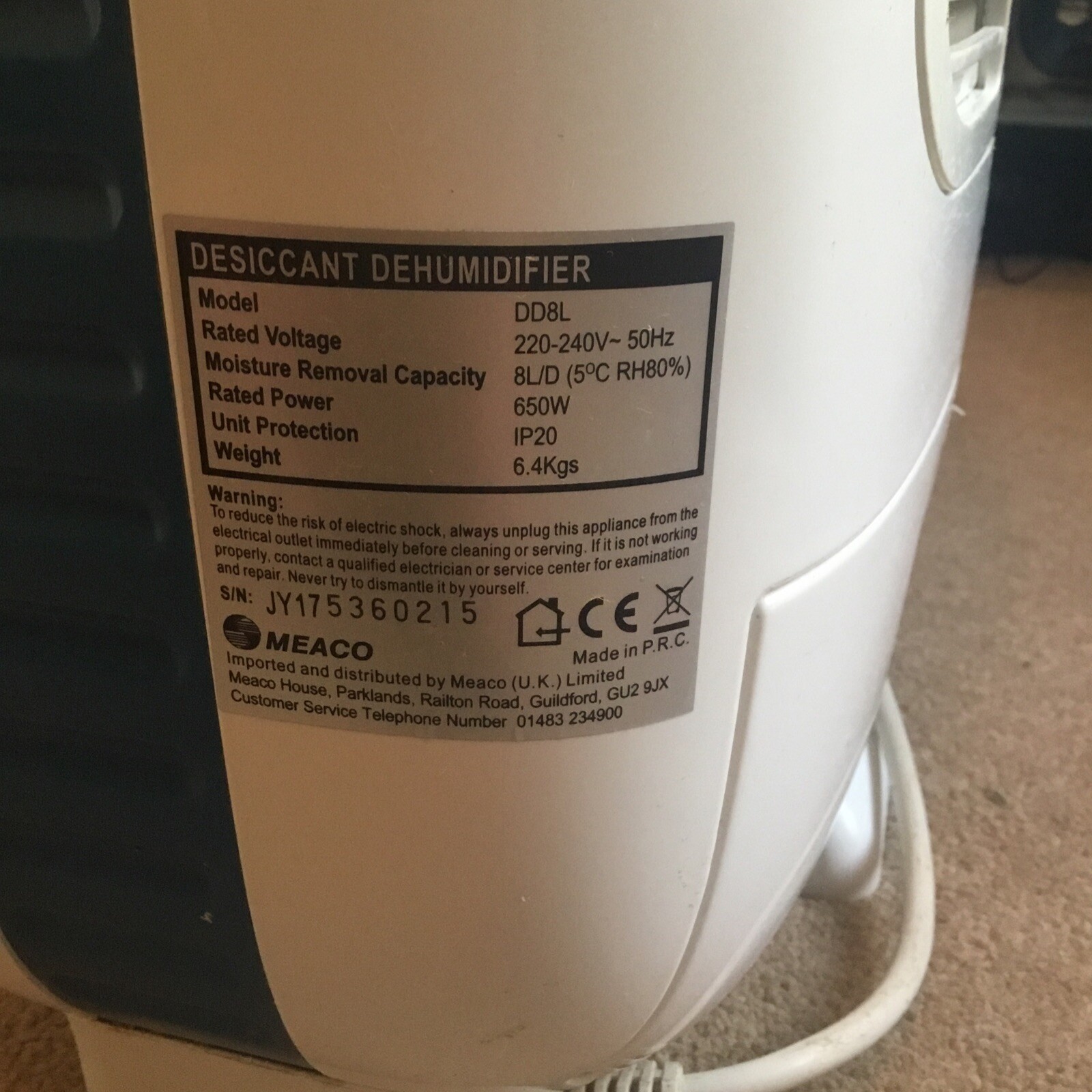 Meaco DD8L Junior 8L Quiet Desiccant Dehumidifier Used eBay