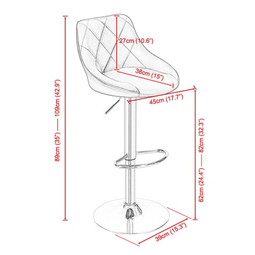 2 x Bar Stools Mid Back Armless Oval Seat Gas Lift Swivel Cafe Breakfast Stool - Picture 12 of 46