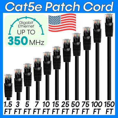 Black CAT5e Patch Cord LAN Network Cat5e Cable RJ45 Ethernet Router Cable Lot