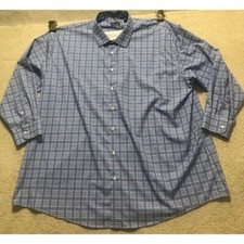 Shaquille O'Neal Men's XLG Sz 19 34/35 Blue Plaid Cooling Dress Shirt BIG  Tall