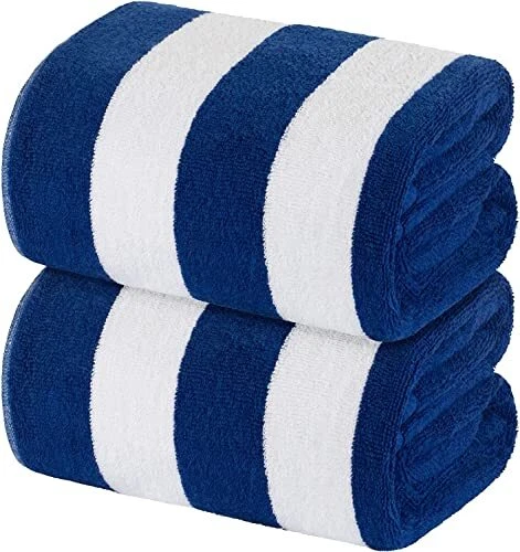 Beach Towels Oversized Navy Cabana Stripe Cotton Bath Towel Large - Luxury