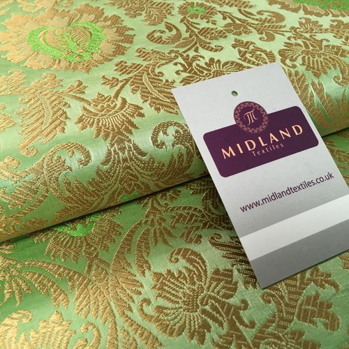 £15 Gold Indian Floral Metallic Print Banarsi faux Silk Brocade Fabric 40" M370 - Picture 58 of 70