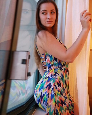 dani daniels blue dress Dani Daniels Posing In Colorfull Dress 8x10 PHOTO PRINT