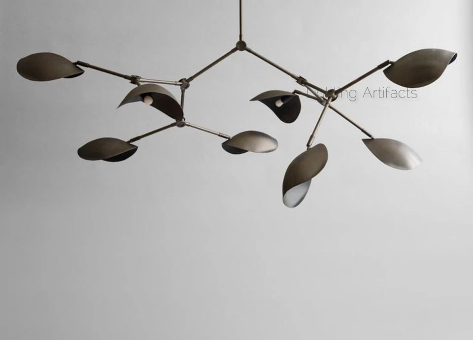 Lámpara de araña Sputnik estilo 8 brazos disco curvado pantalla rama Stilnovo Foto 3 de 4