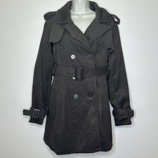 Yoki New York Brown Tweed Poly Wool Blend Belted Swing Trench Coat Women's M