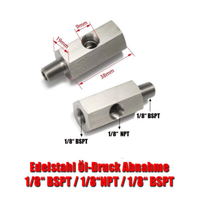 Metrischer EdelstahL Adapter Öldruck 1/8'' BSPT x 1/8'' NPT x 1/8'' BSPT T Stück