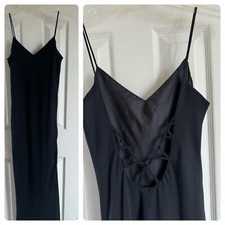 Hampton Nights Black Maxi Dress Full Length Spaghetti Straps Vents XS Vintage